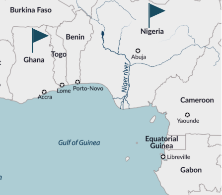 PROTEGO map with flags on Nigeria/Ghana 
